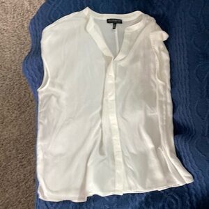 Calvin Klein Cream Sleeveless Blouse with Mandarin Collar